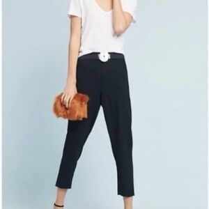 Anthropologie The Essential Pull On Trouser Pants Tapered Cropped Black Small